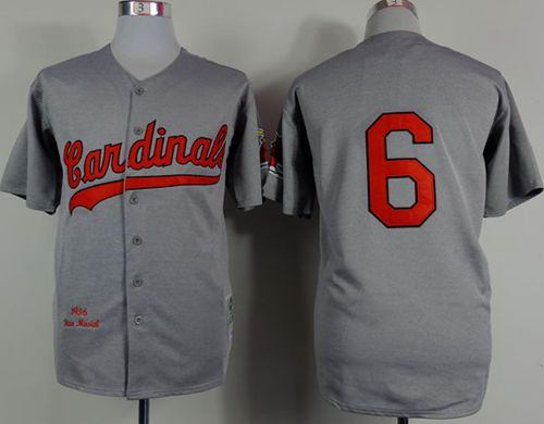Mitchell And Ness 1956 Cardinals #6 Stan Musial Grey Stitched MLB Jersey - Click Image to Close